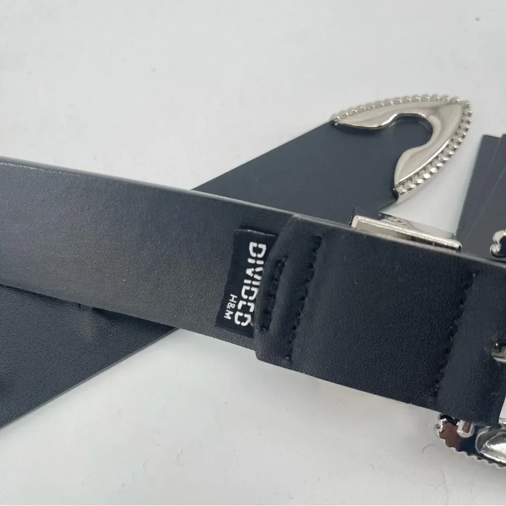 H&M Divided Black Faux Leather Studded Rhinestone Belt Western NWT Y2K